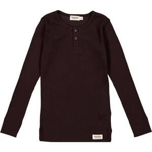 NEW MARMAR COPENHAGEN boys ribbed long sleeve henley shirt in dark chocolate